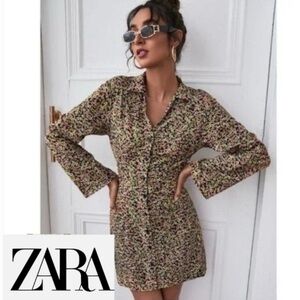👗ZARA ditsy floral long sleeve lined shirt dress XS